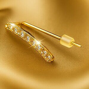 Gold Curve Earrings with Pavé Crystals – Elegant Minimalist Women’s Jewelry 0.6"